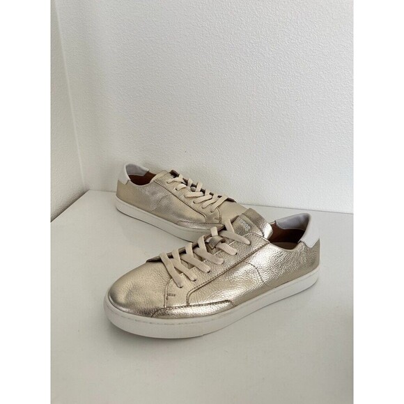 Soludos The Original Ibiza Sneaker Leather Gold Low Top Lace Up School Size 11 - Picture 2 of 10
